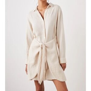 Rails‎ Womens Nadia Tie Dress Size Medium Flax Cotton Gauze Long Sleeve Buttons